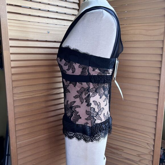 vtg LA PERLA cami y2k goth grunge Black Lace TOP Bustier Camisole Size 44 NWT - Picture 2 of 9
